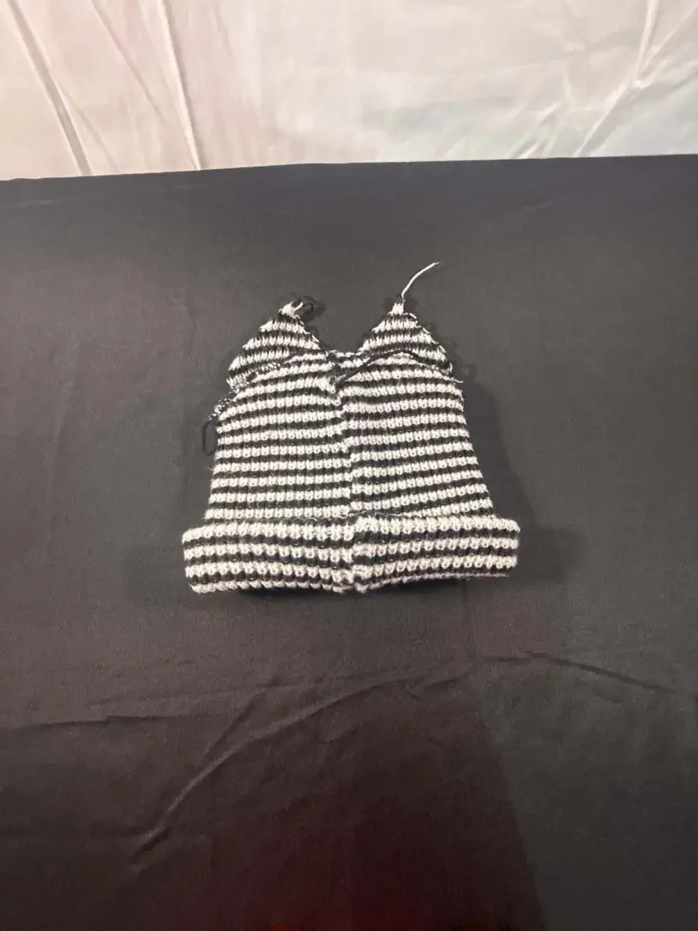 Charles Jeffrey Loverboy Black and White Striped Beanie with Bunny Ears